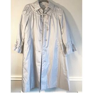 Vintage‎ F.S.A. Collection Silver Swing Ruched Cuff & Collar Long Coat SZ 8